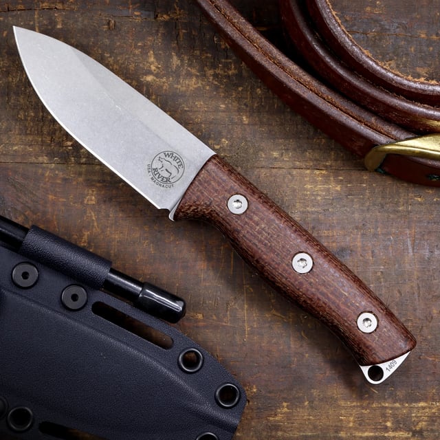 White River Ursus Cub knife with Natural Burlap Micarta handle