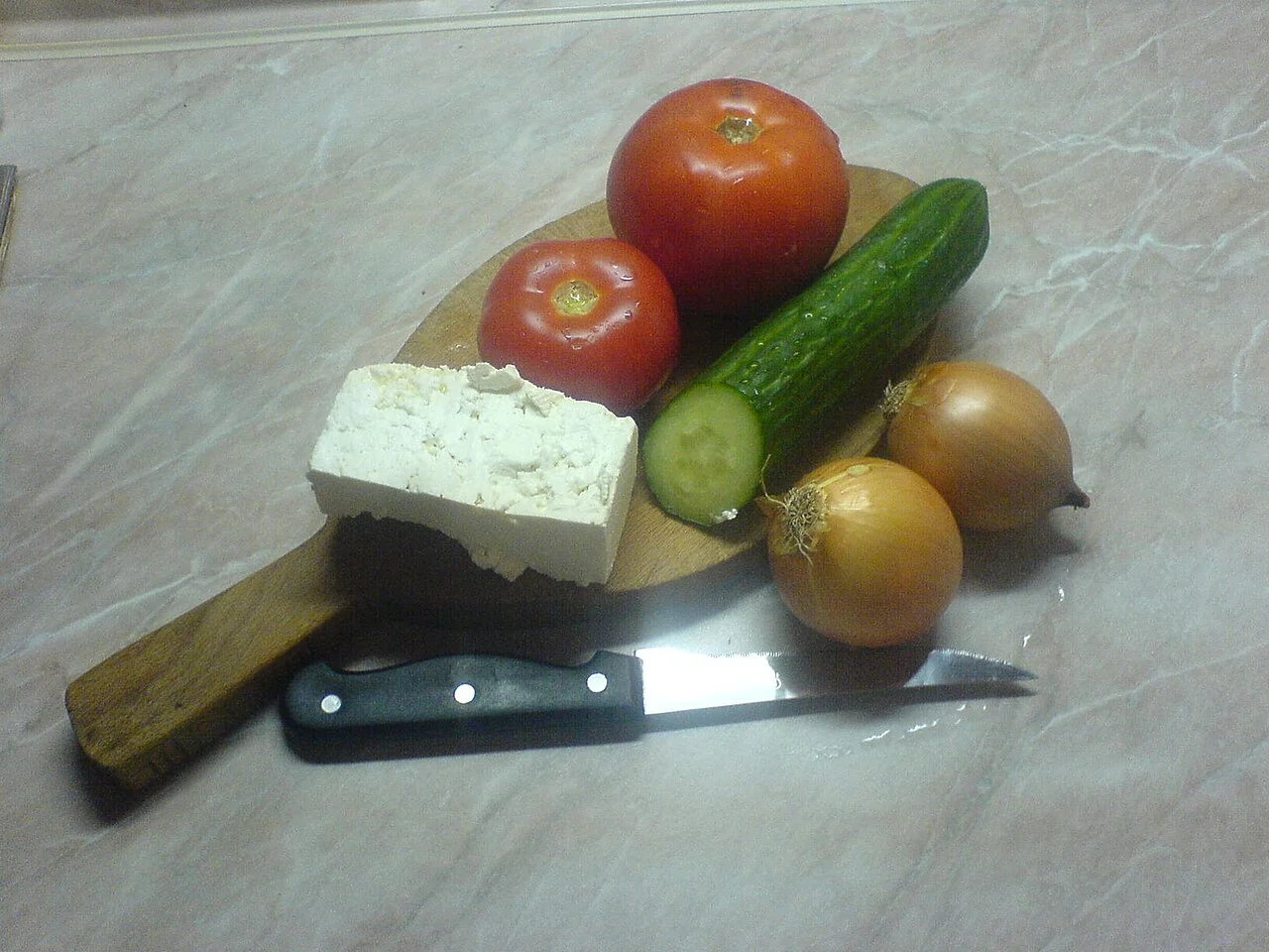 Shopska Salata (Tomato, Cucumber, and Bell Pepper Salad)