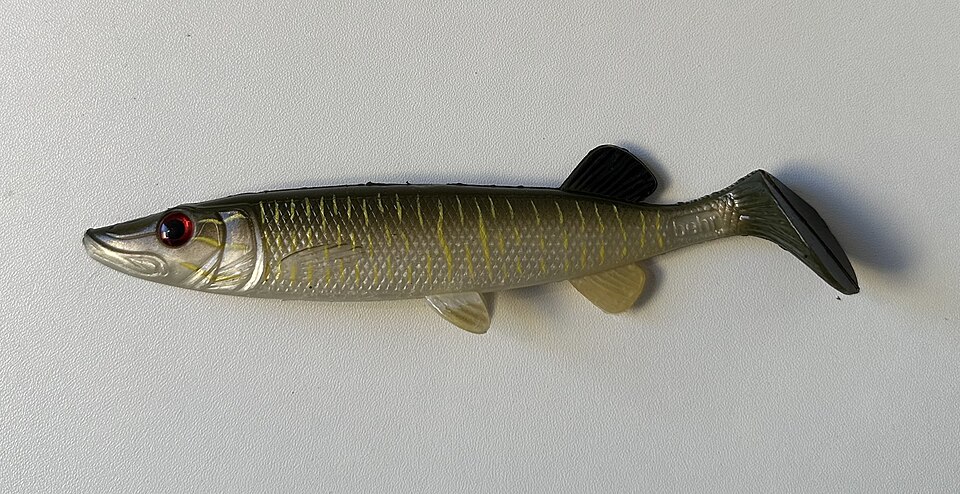 Soft plastic swimbait shaped like a small pike