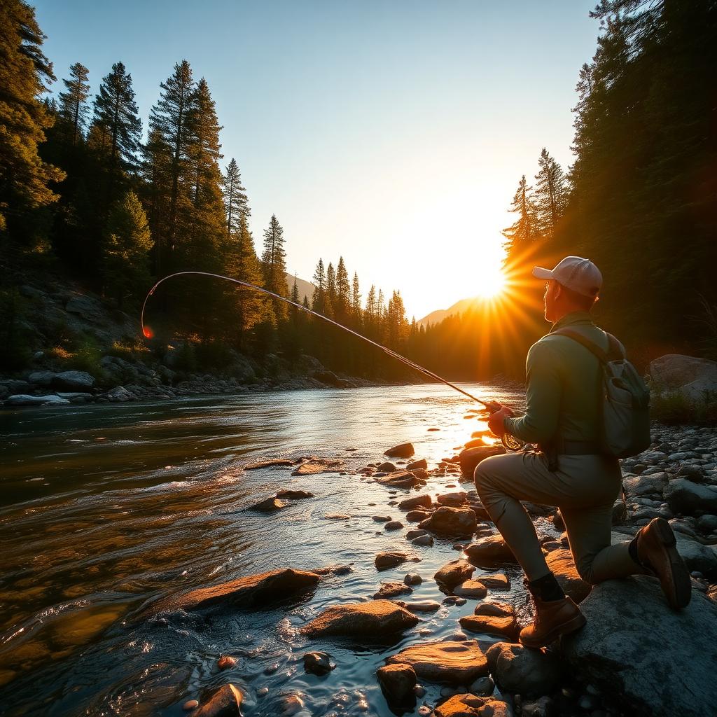 Fly-fishing gear beside cold moving water