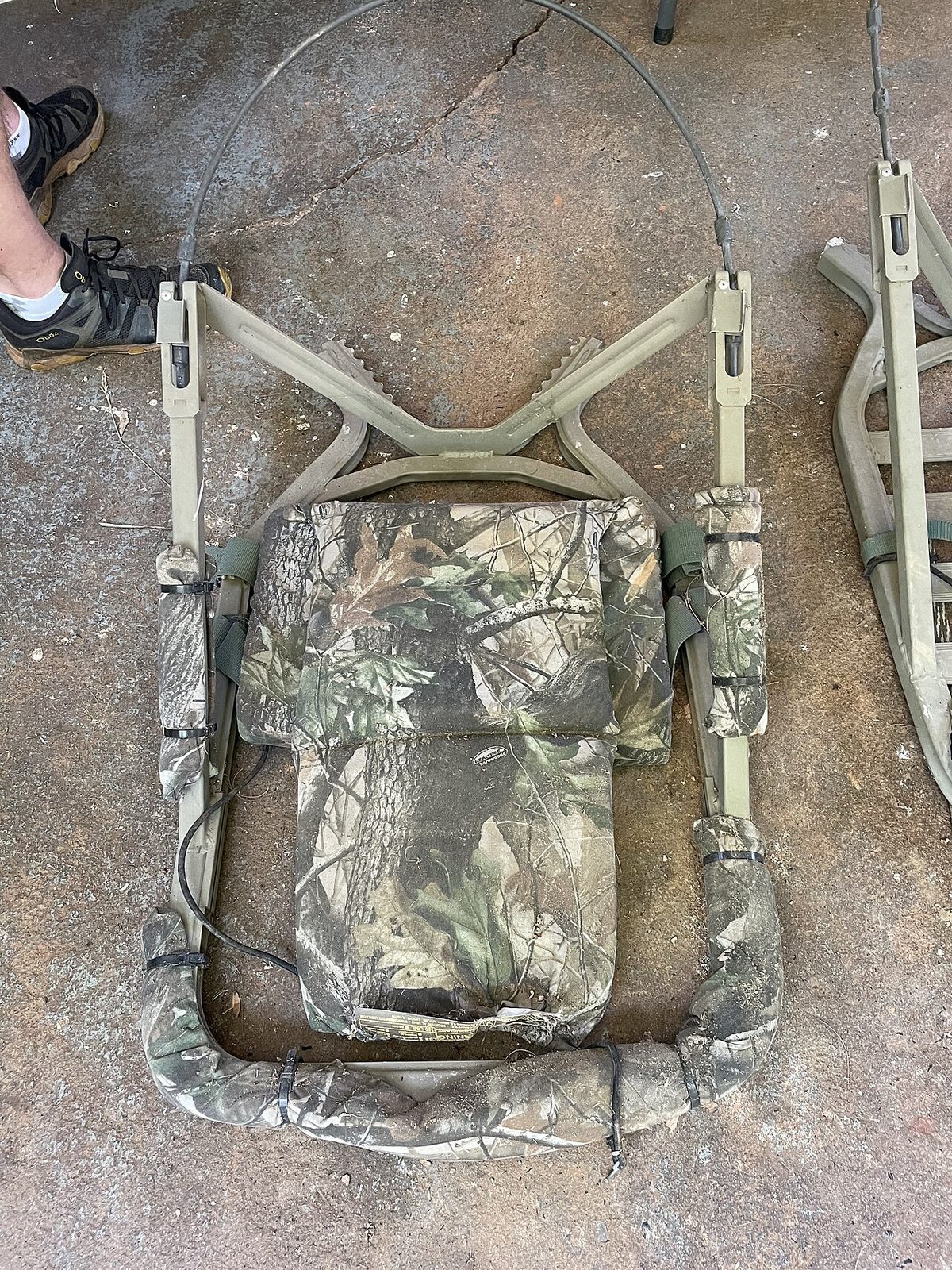 Camouflage tree stand set in hardwood timber
