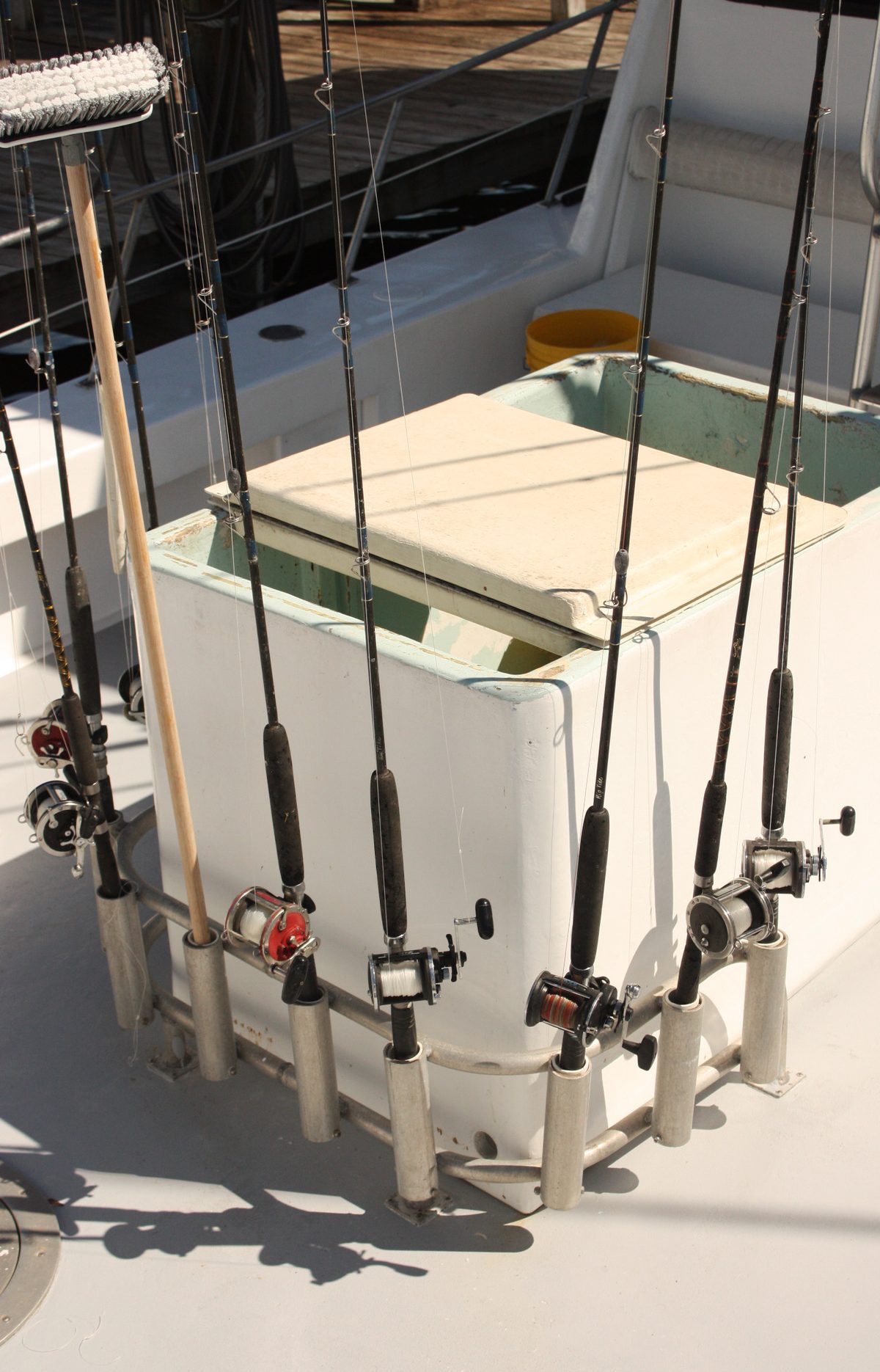 Rack of fishing rods and reels