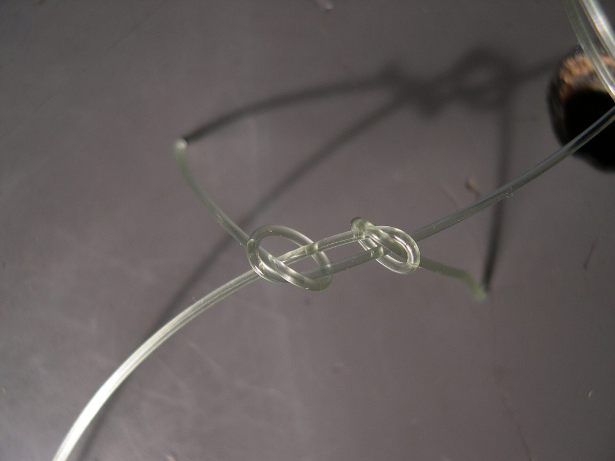 Fishing knot tied loosely in monofilament line