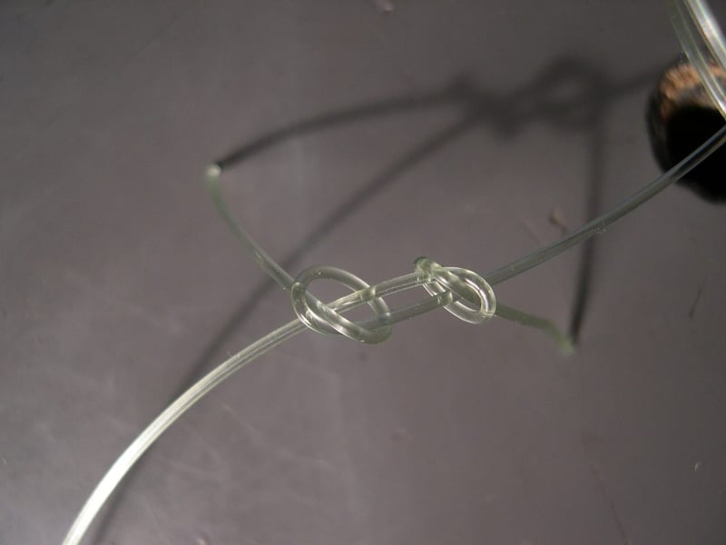 Fishing knot tied loosely in monofilament line