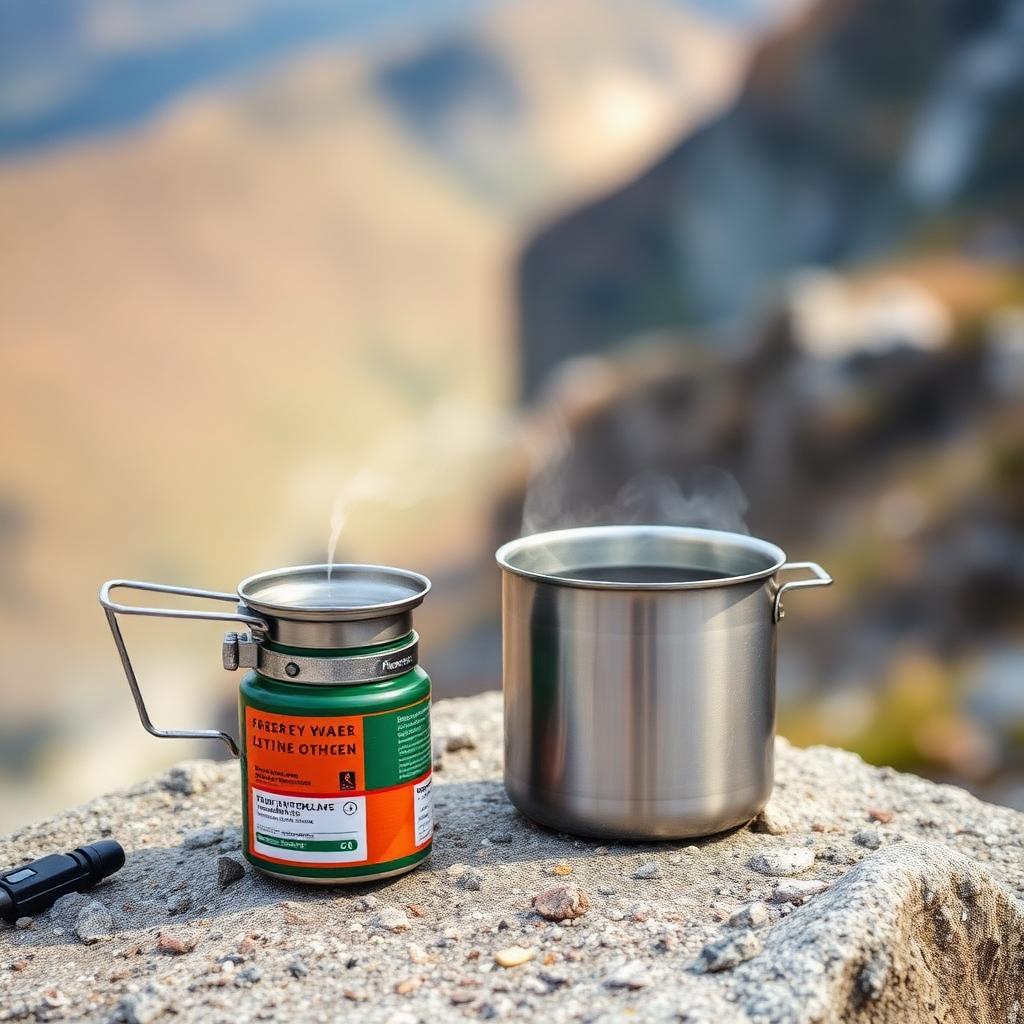 Compact camp stove and cook system ready for a field meal