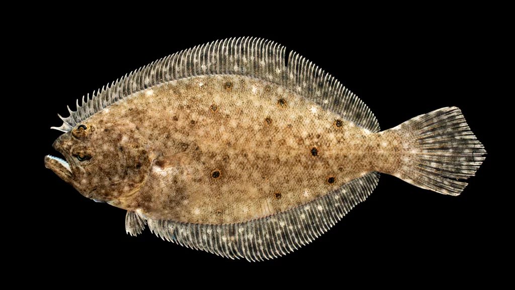 Summer flounder lying flat with both eyes on one side