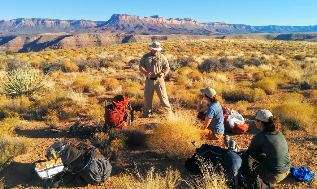 Grand Canyon-Parashant National Monument staff and interns assess routes to a remote paleontological site (54963763473)