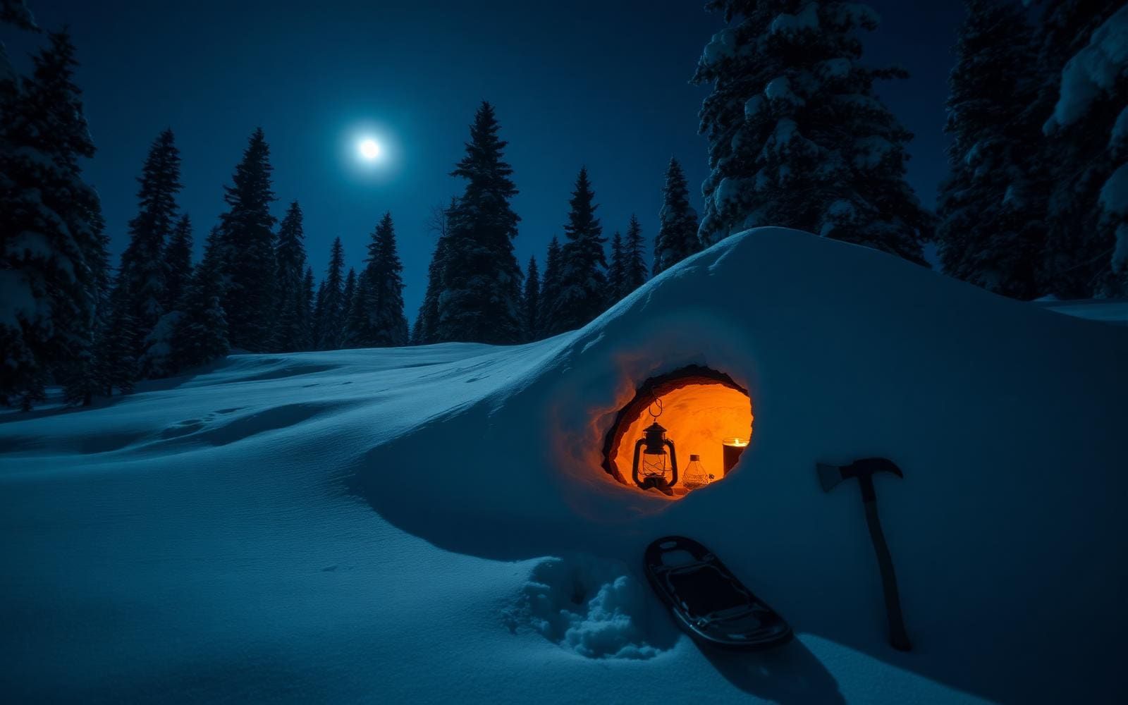 Snow shelter in northern winter